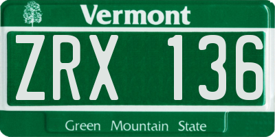 VT license plate ZRX136