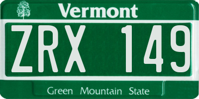 VT license plate ZRX149