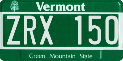 VT license plate ZRX150