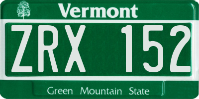 VT license plate ZRX152