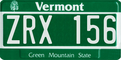 VT license plate ZRX156