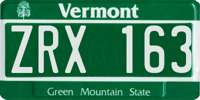 VT license plate ZRX163