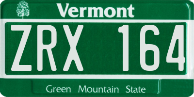 VT license plate ZRX164