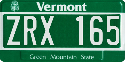 VT license plate ZRX165