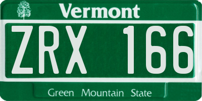 VT license plate ZRX166