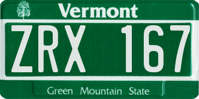 VT license plate ZRX167