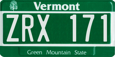 VT license plate ZRX171