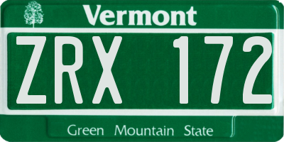 VT license plate ZRX172