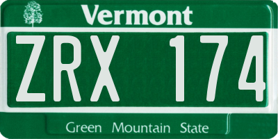 VT license plate ZRX174