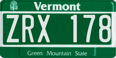 VT license plate ZRX178