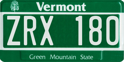 VT license plate ZRX180
