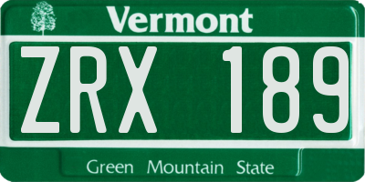 VT license plate ZRX189