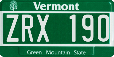VT license plate ZRX190