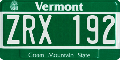 VT license plate ZRX192