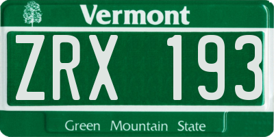 VT license plate ZRX193