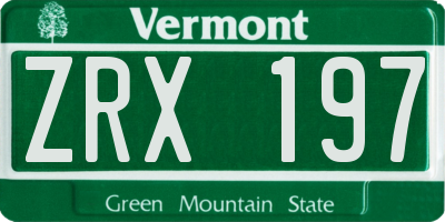 VT license plate ZRX197