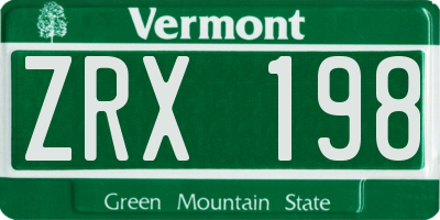 VT license plate ZRX198