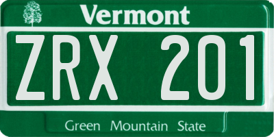 VT license plate ZRX201
