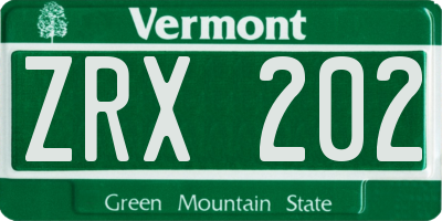 VT license plate ZRX202