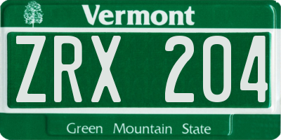 VT license plate ZRX204