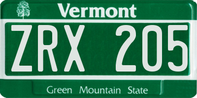 VT license plate ZRX205