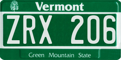 VT license plate ZRX206