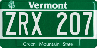 VT license plate ZRX207