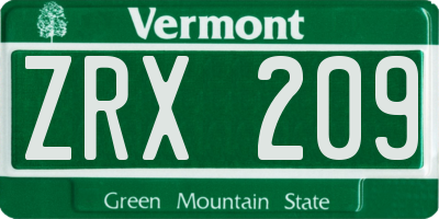 VT license plate ZRX209