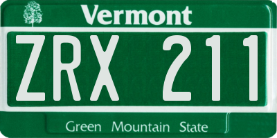 VT license plate ZRX211
