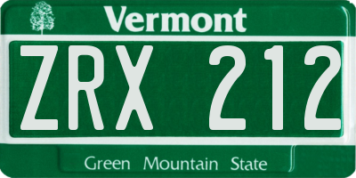 VT license plate ZRX212