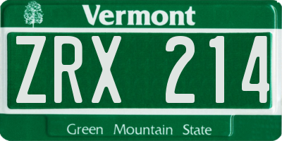 VT license plate ZRX214