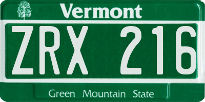 VT license plate ZRX216