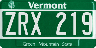 VT license plate ZRX219