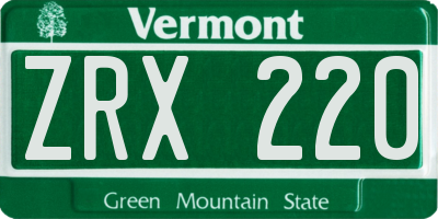 VT license plate ZRX220