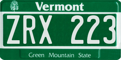 VT license plate ZRX223