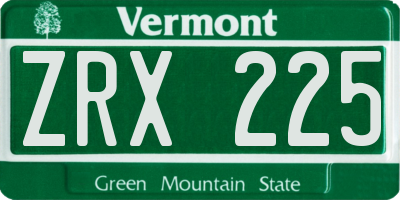 VT license plate ZRX225