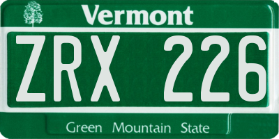 VT license plate ZRX226