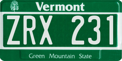 VT license plate ZRX231