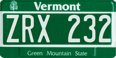 VT license plate ZRX232