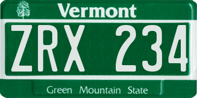 VT license plate ZRX234