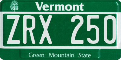VT license plate ZRX250