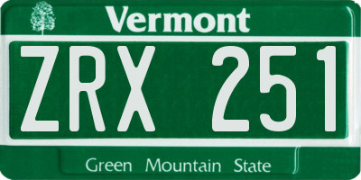 VT license plate ZRX251