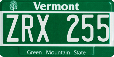 VT license plate ZRX255