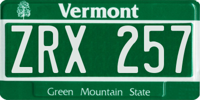 VT license plate ZRX257