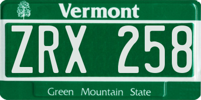 VT license plate ZRX258