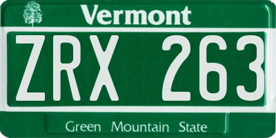 VT license plate ZRX263