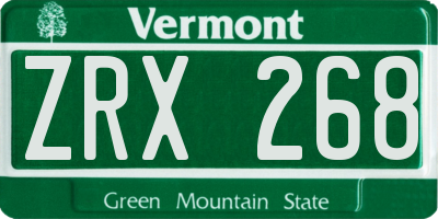VT license plate ZRX268