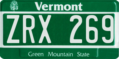 VT license plate ZRX269