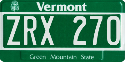 VT license plate ZRX270