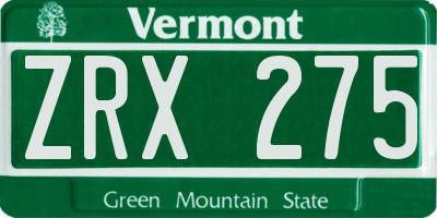 VT license plate ZRX275